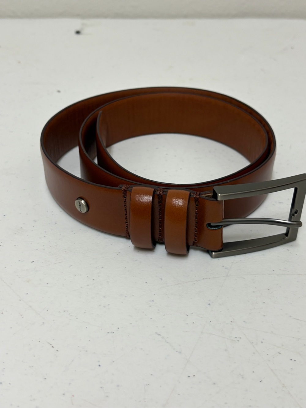 Boconi Brown Leather Dress Belt with Gunmetal Buckle
